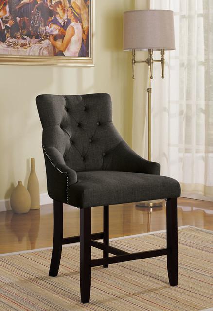 Tufted Counter Height Stool in Gray Fabric, Set of 2