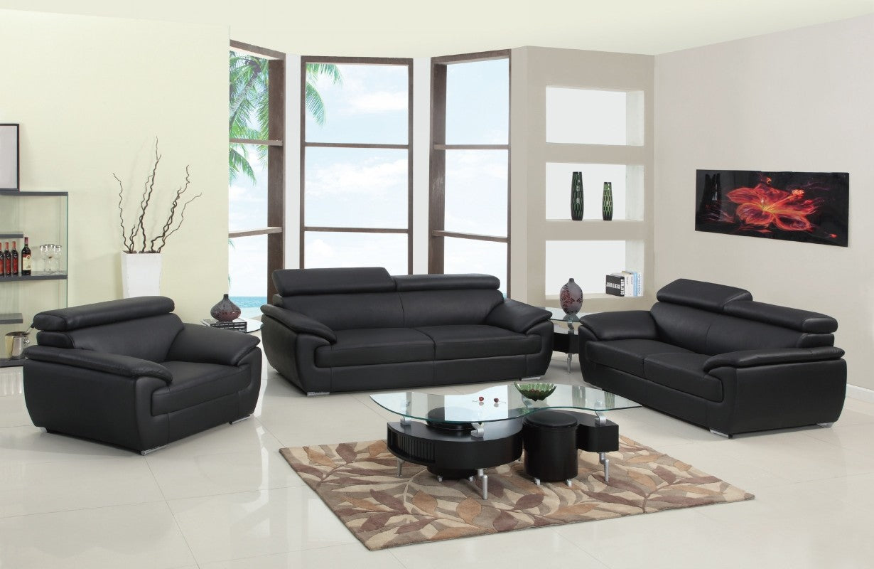 Contemporary Premium Leather Match Sofa - Black
