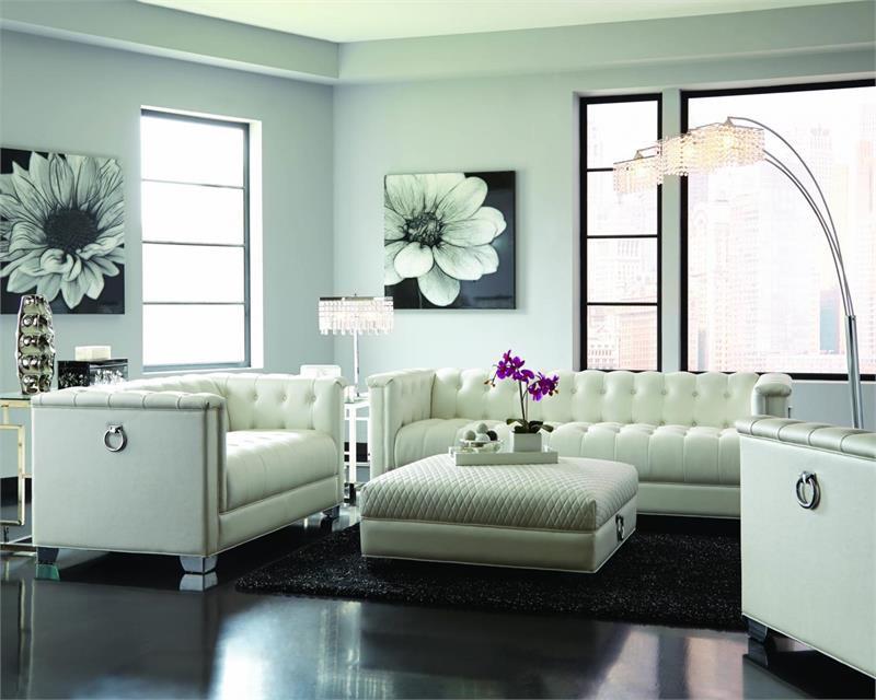 Pearl White Leatherette Tufted Sofa