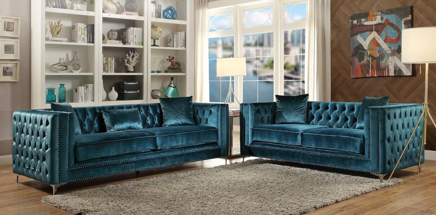 Gillian Tufted Velvet Sofa, Dark Teal