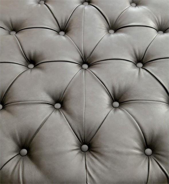 Tufted Round Ottoman, in Gray bonded leather