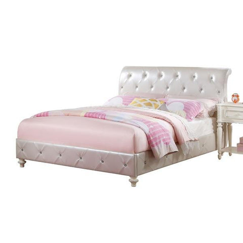 Pearl White PU Ivory Twin Bed