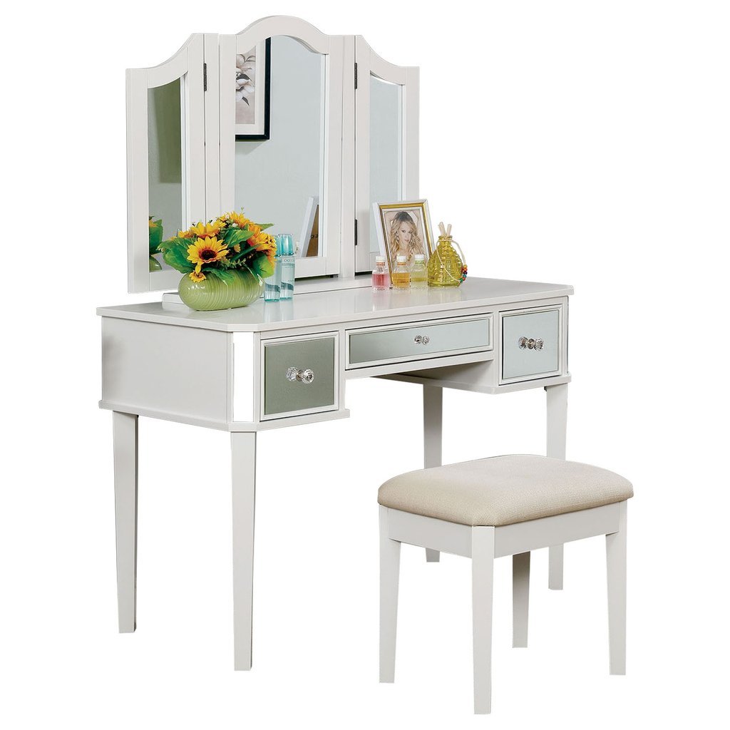 Clarisse Vanity Table with Bench Set, Silver