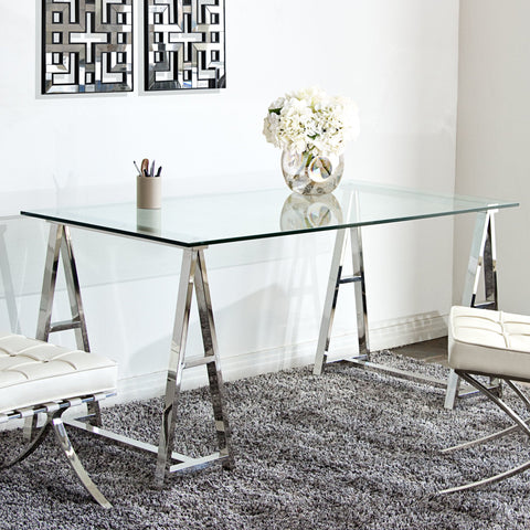 Desk With Clear, Tempered Glass Top, Stainless Steel