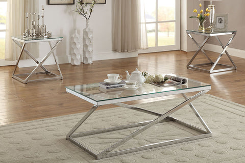 3 Piece Coffee Table Set in Bright Silver Chrome