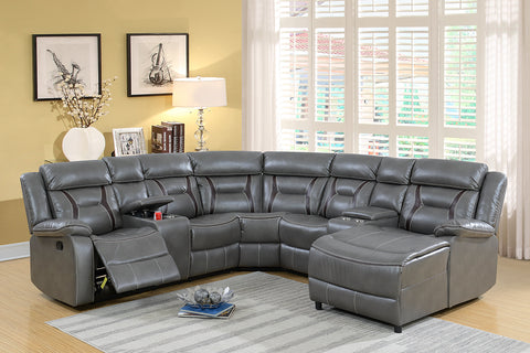 Motion Sectional in Grey Leatherette with a Push Back Chaise