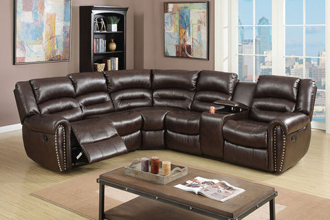 Ultra Plush Motion Sectional in Brown Bonded Leather with Nailhead Trim