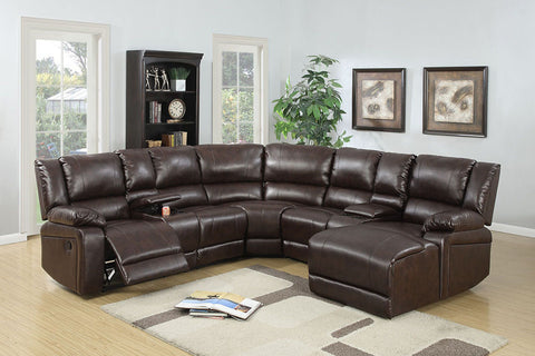 Plush Motion Sectional in Brown Bonded Leather with Push Back Chaise