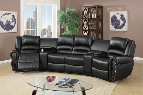 Motion Home Theater Sectional in Black Bonded Leather