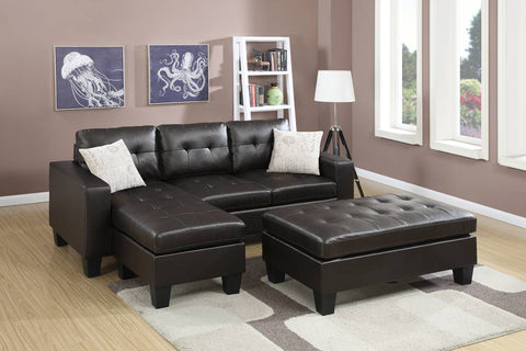 Contemporary Sectional in Espresso Bonded Leather with Ottoman