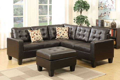 4 Piece Modular Sectional in Dark Brown Bonded Leather