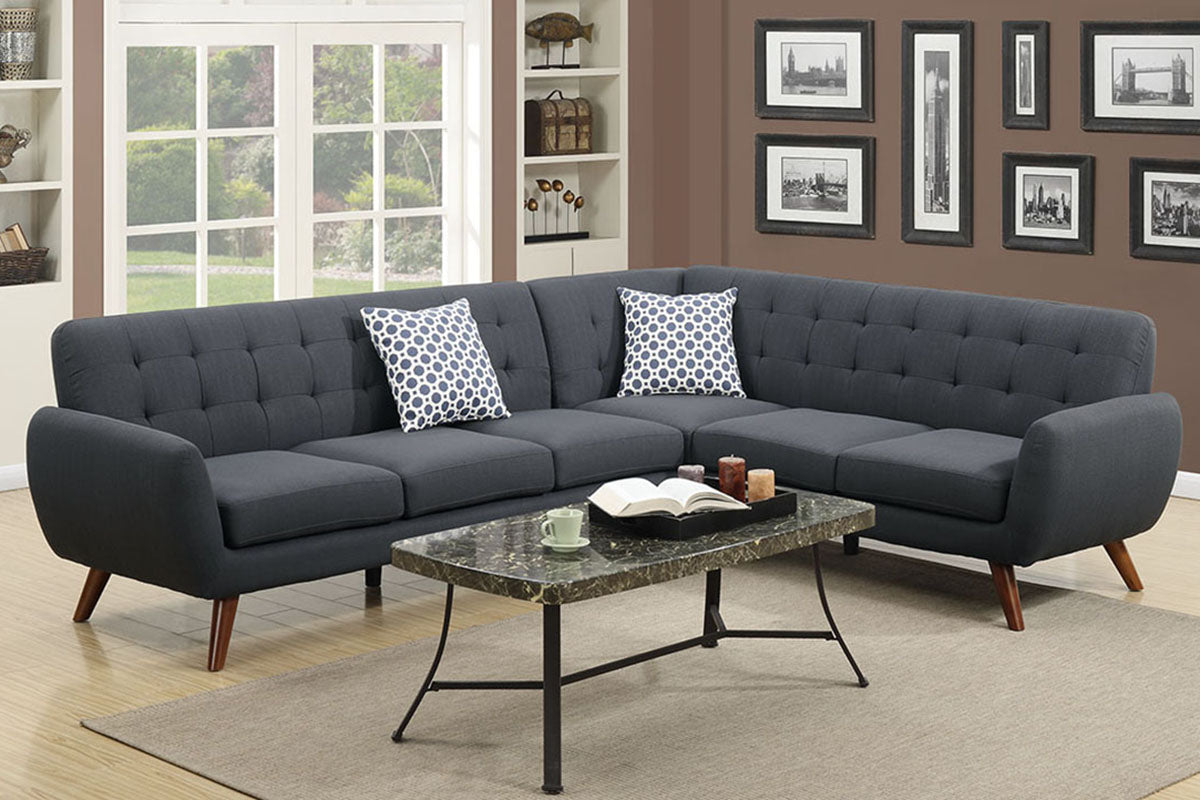 Tufted Ash Black Sectional Sofa