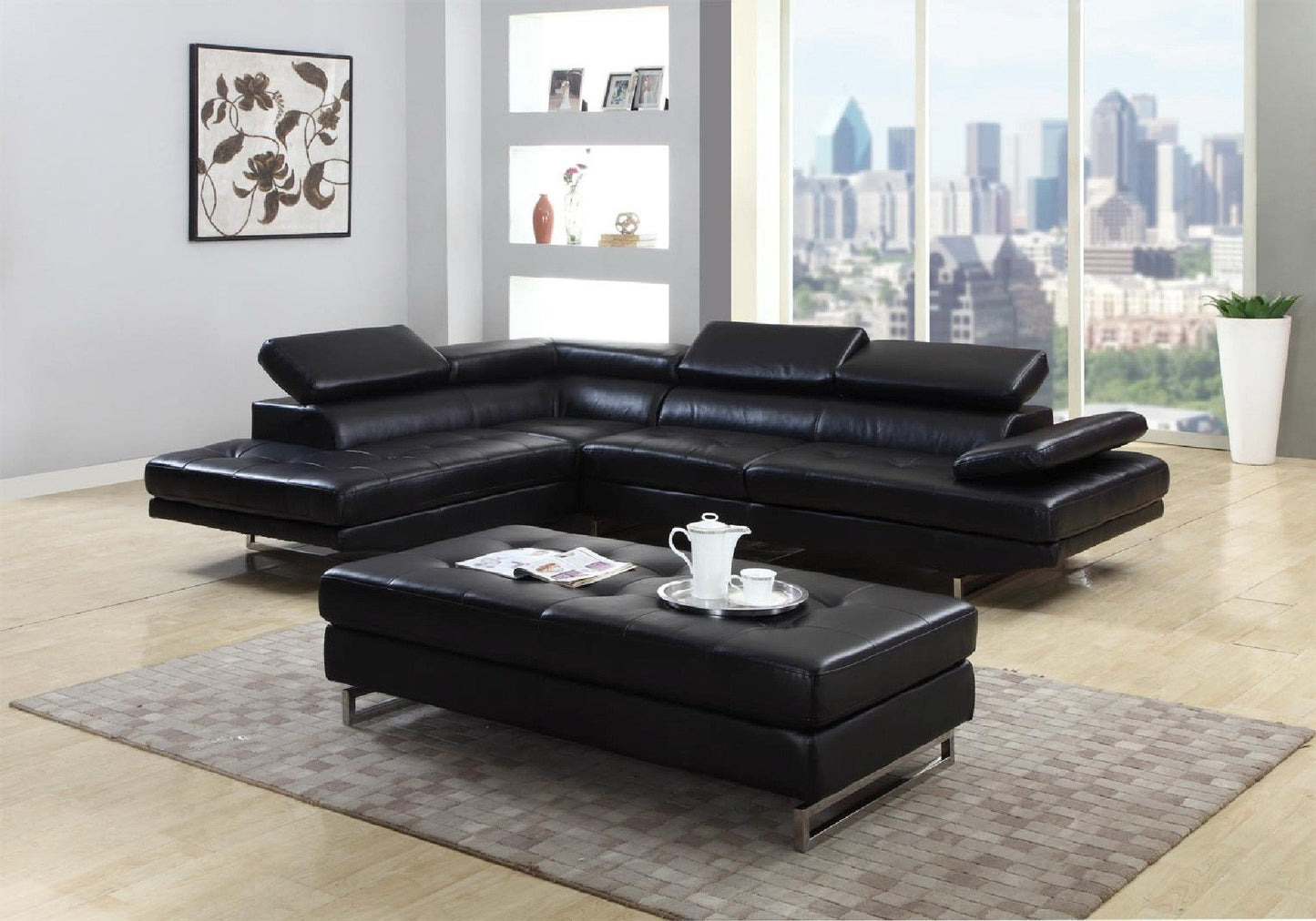 sectional With Adjustable Headrests, in Black