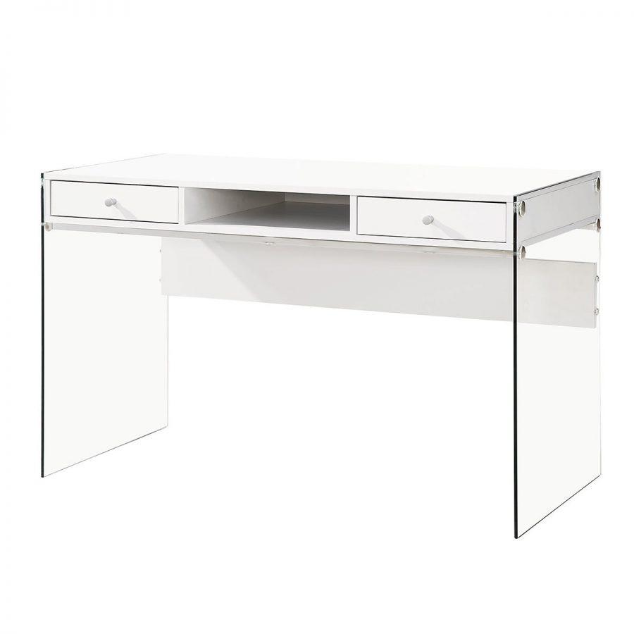 Contemporary Desk with transparent glass sides, White