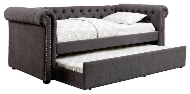 Tufted Daybed With Trundle, GRAY