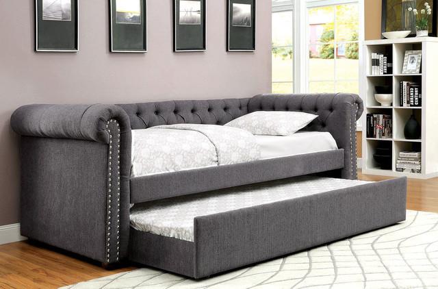 Tufted Daybed With Trundle, GRAY