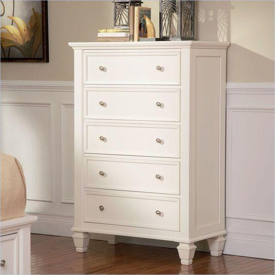 Sandy Beach White 5 Drawers Chest