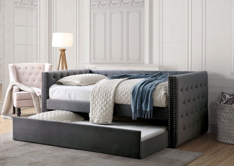 Susanna Tufted Daybed With Trundle, Gray
