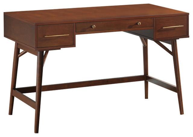 Writing Desk with 3 Drawers, In Walnut Finish