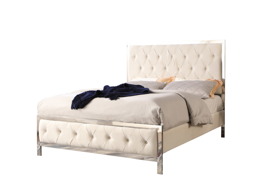 Upholstered Tufted Panel Bed -Beige
