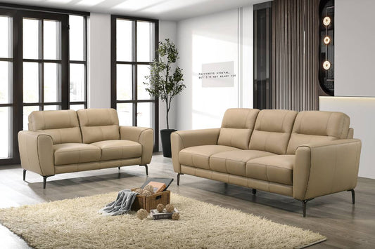 Sofa & Loveseat-Taupe Genuine Leather