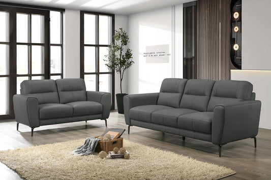 Sofa & Loveseat-Anthracite Gray Genuine Leather