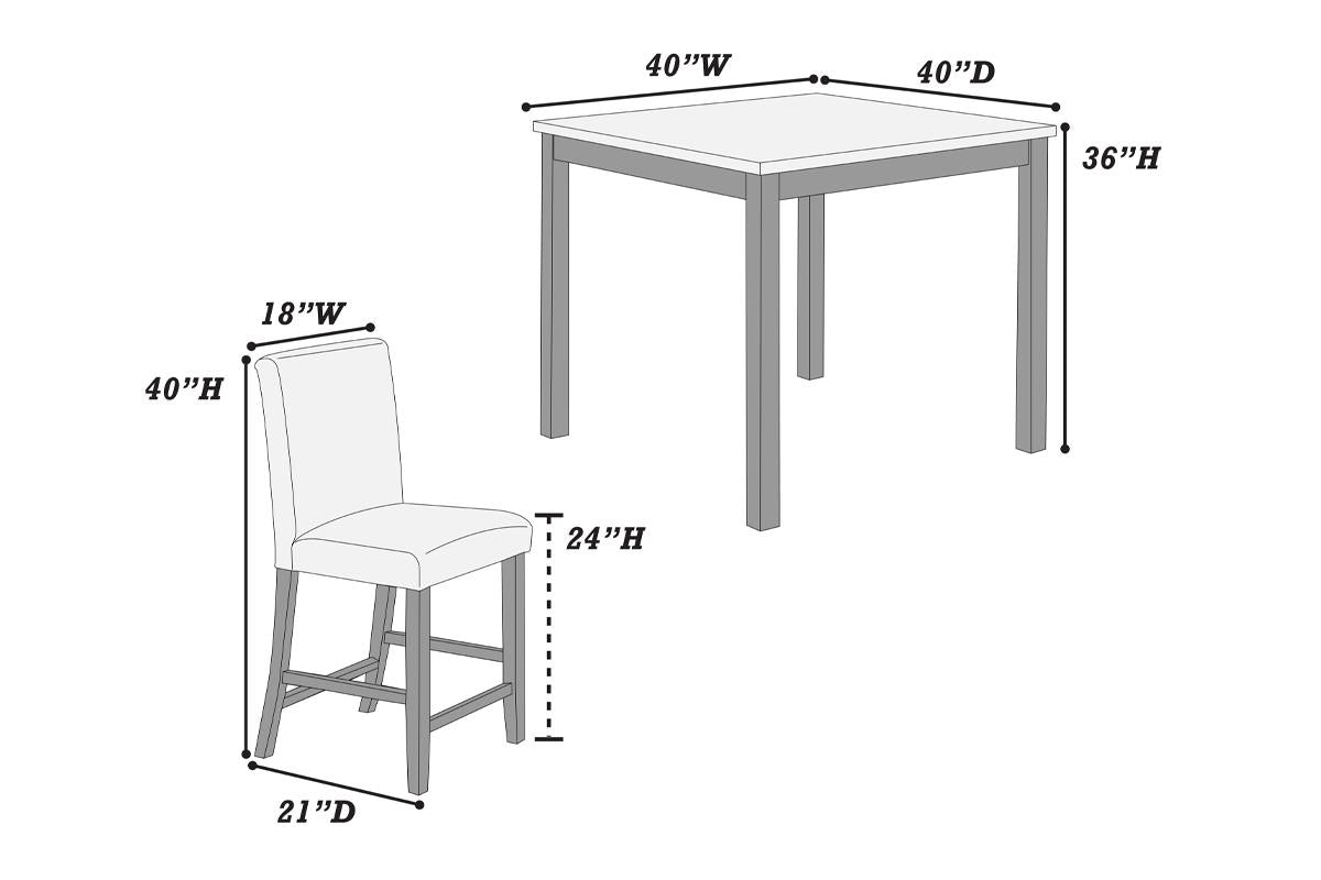 5-Pcs Counter Height Dining Set - Table + 4 Chairs