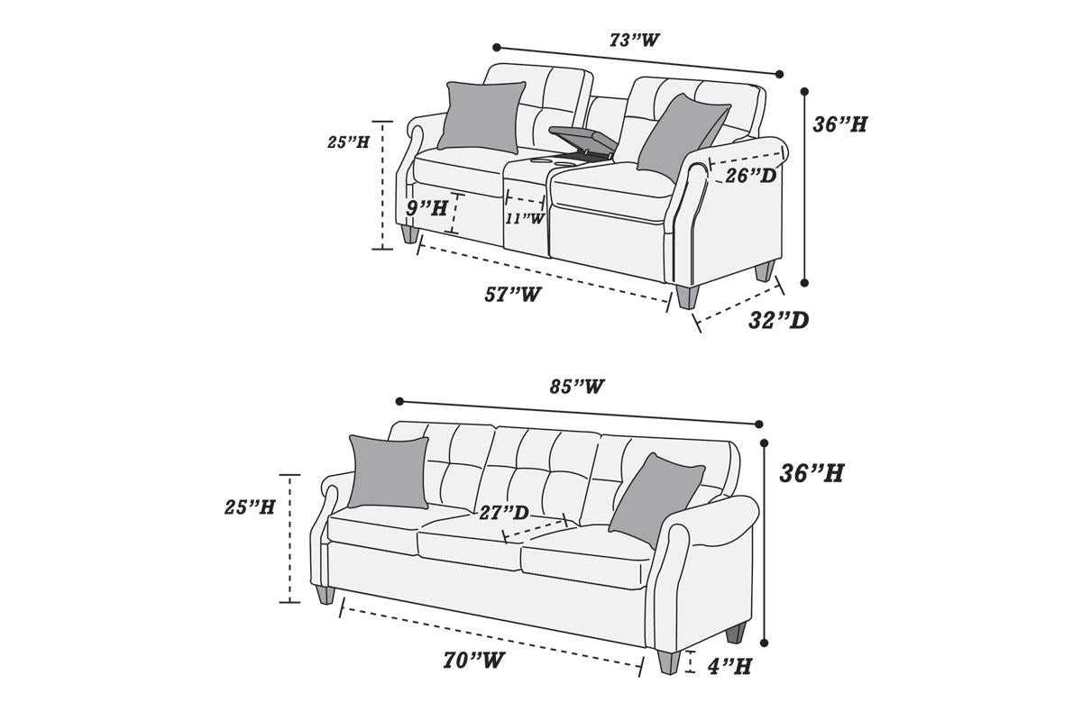 Sofa & Loveseat W/USB Console-Dark Coffee