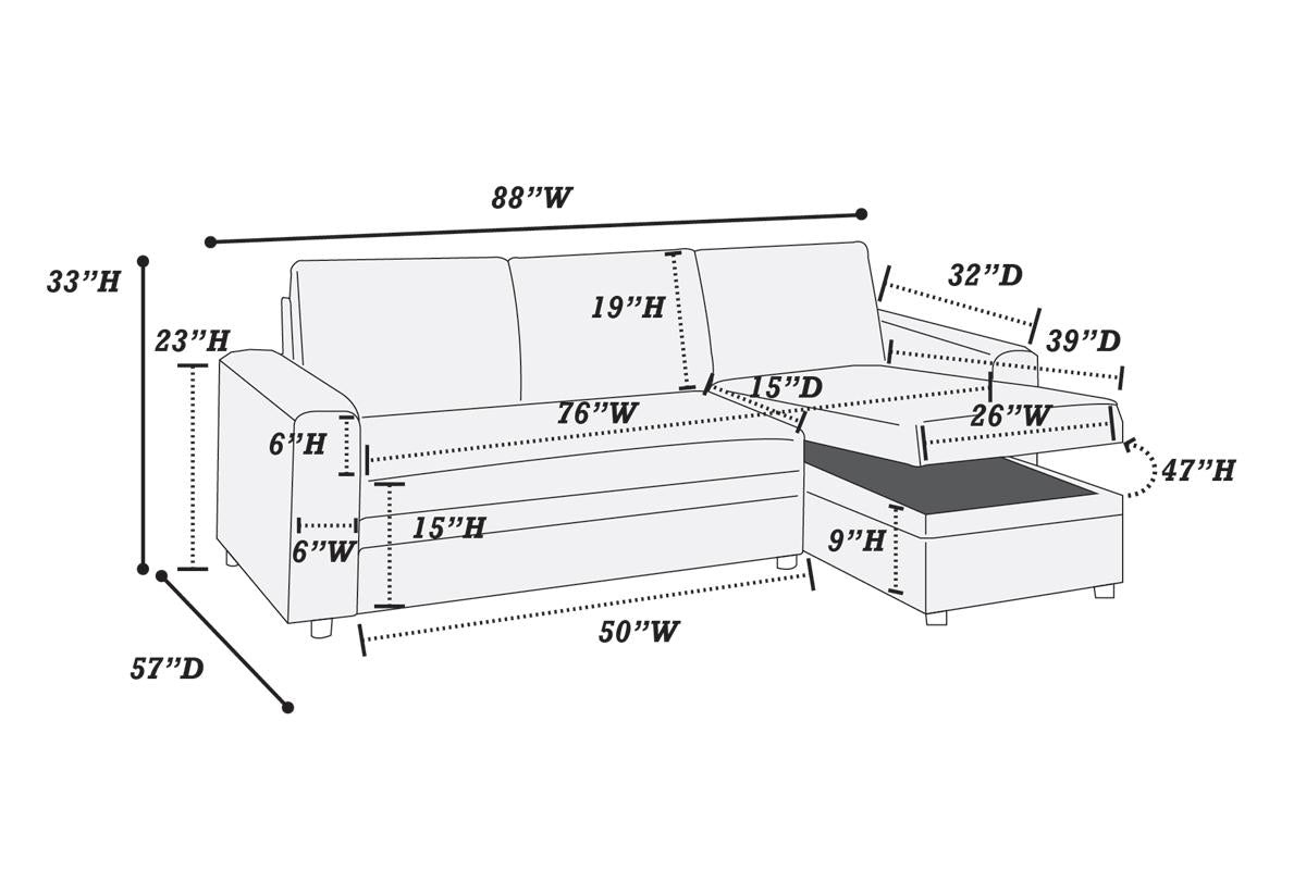 2-Pcs Sectional - Ash Black