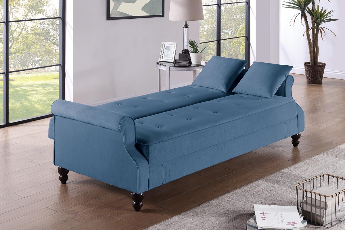 Adjustable Futon Sofa W/ Storage - Blue