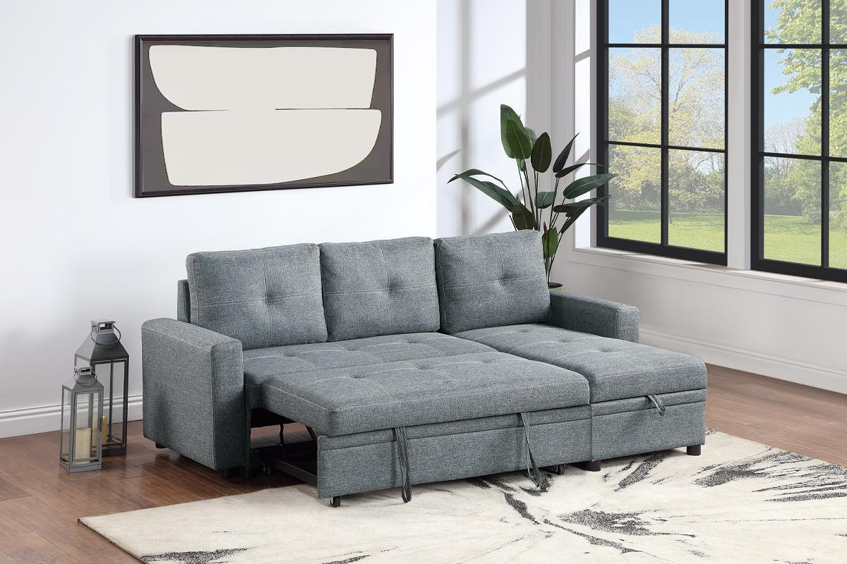 Reversible Convertible Sectional W/Storage - Black Gray