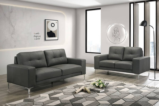 Sofa & Loveseat-Anthracite Gray Genuine Leather