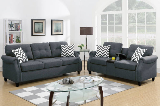 Sofa & Loveseat W/USB Console-Blue Grey