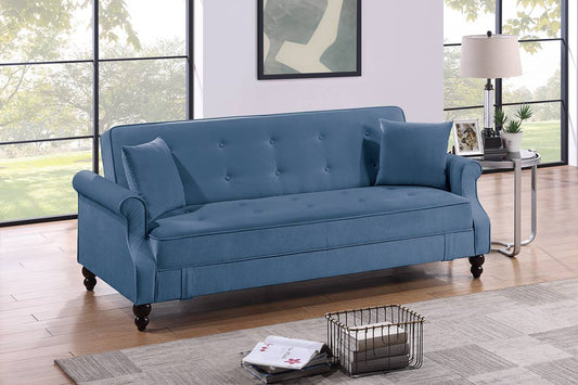 Adjustable Futon Sofa W/ Storage - Blue