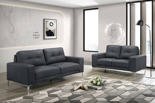 Sofa & Loveseat-Black Genuine Leather