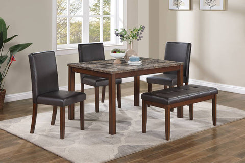 5-Pcs Dining Set - Table + 3 Chairs + Bench
