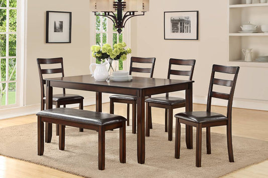 6-Pcs Dining Set - Table + 4 Chairs + Bench