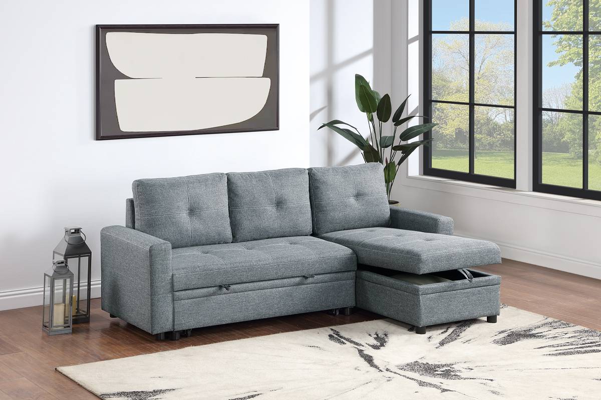 Reversible Convertible Sectional W/Storage - Black Gray