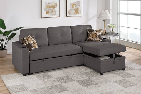 Reversible Convertible Sectional W/Cup Holders & Storage - Ash Black