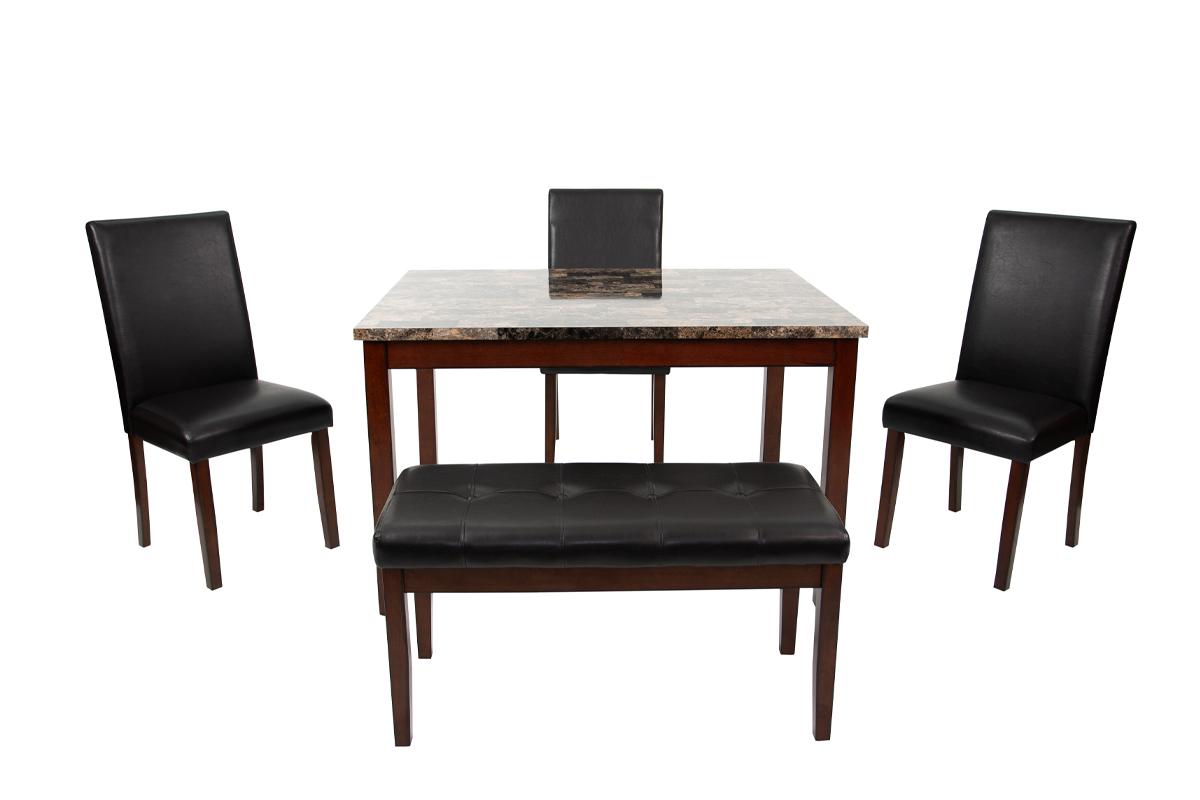 5-Pcs Dining Set - Table + 3 Chairs + Bench