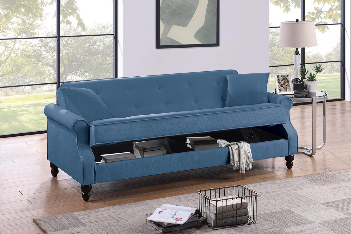 Adjustable Futon Sofa W/ Storage - Blue