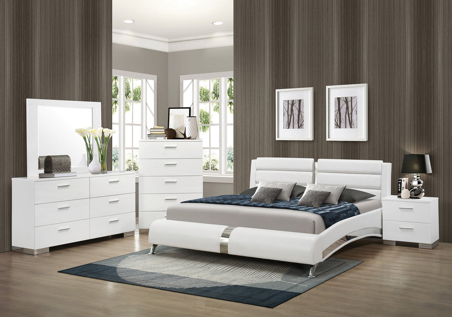 Modern White Leatherette 4 PC Bedroom Set