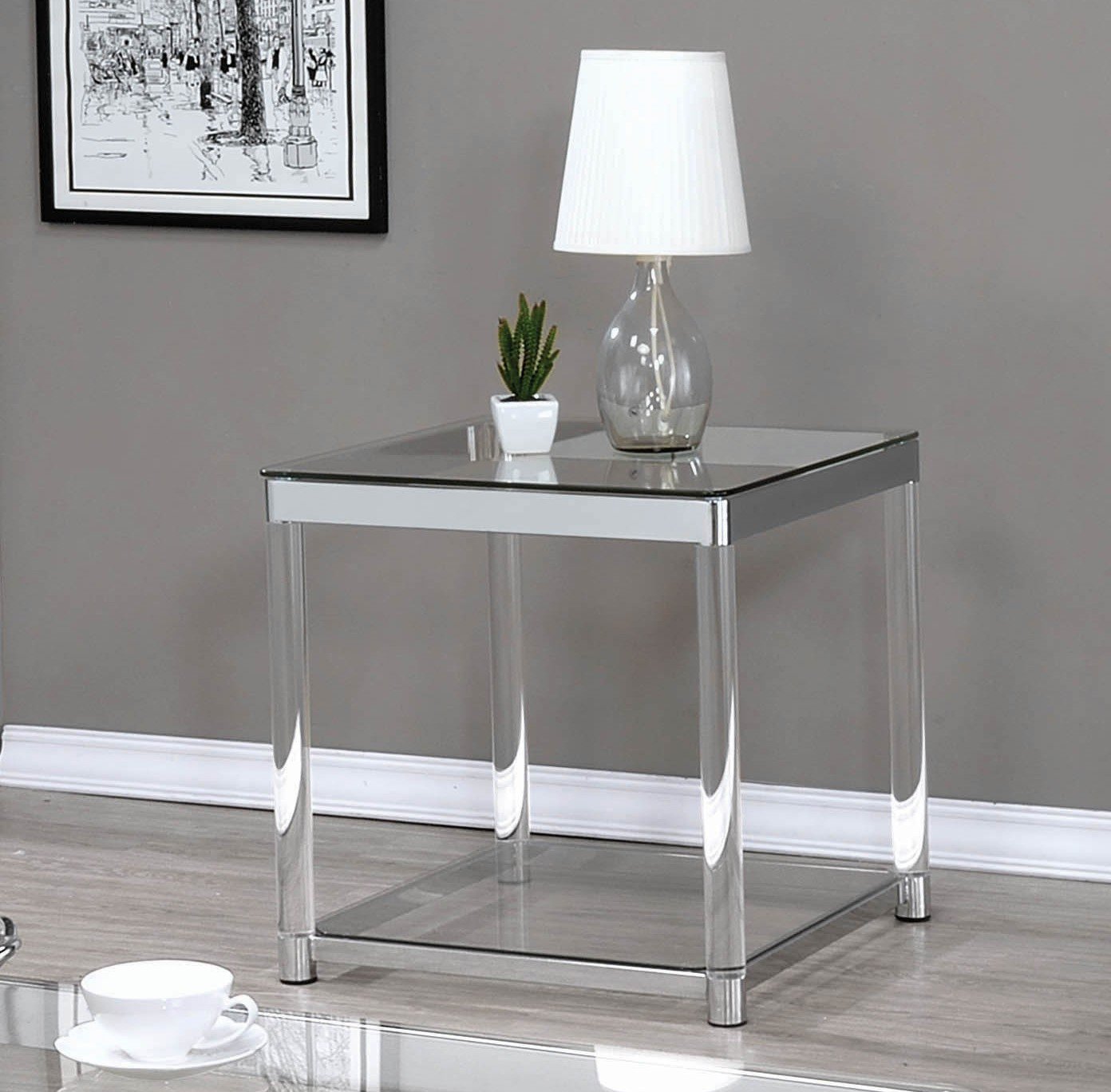 Contemporary Glass Top with acrylic legs End Table