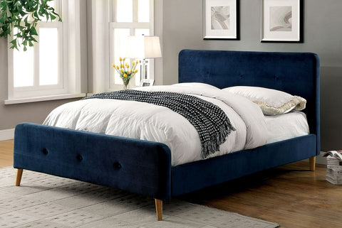 Barney Mid Century Modern Bed (Available in Blue or Grey)