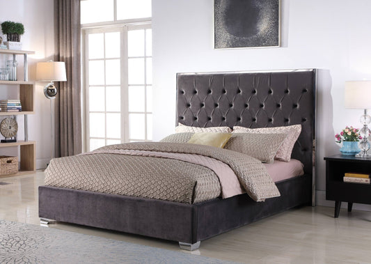 Lexa Tufted Velour Platform Bed - Dark Gray