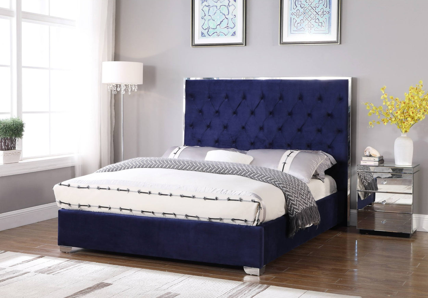 Lexa Tufted Velour Platform Bed - Dark Gray