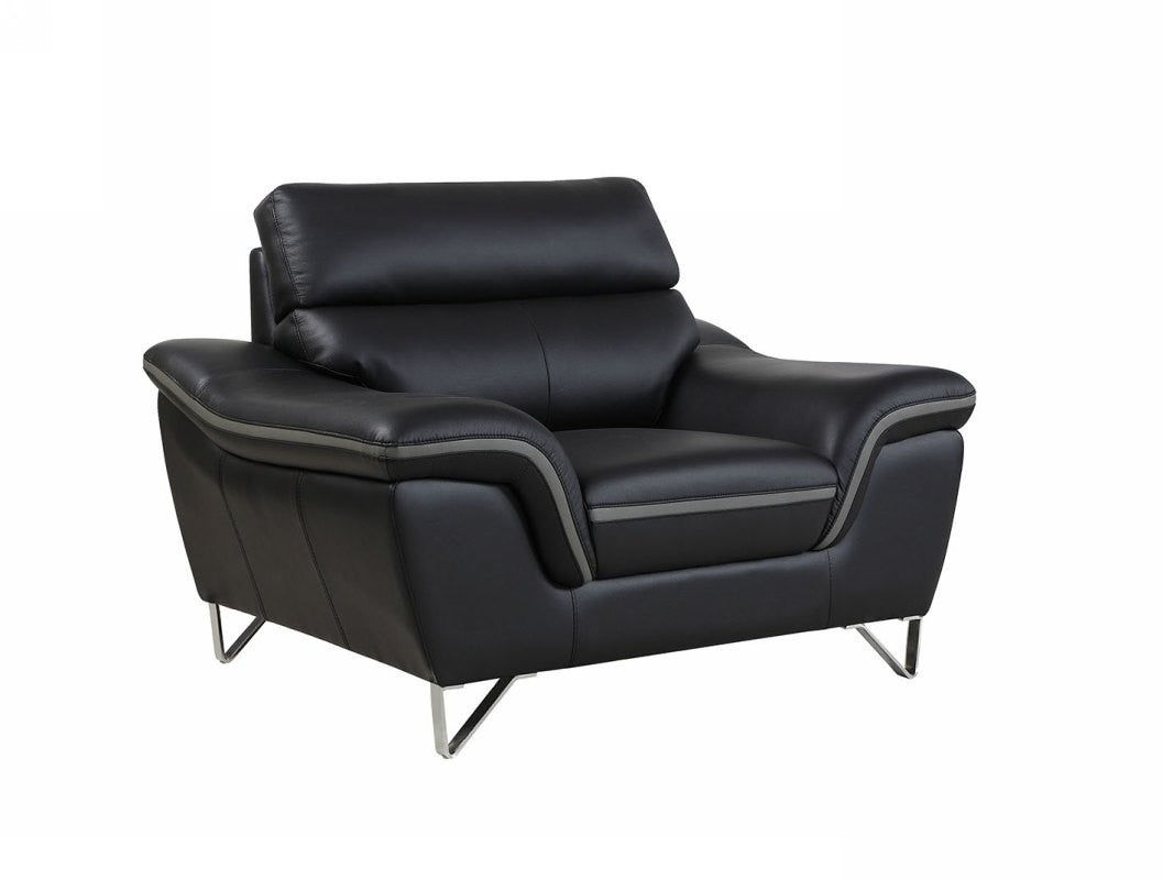 Contemporary Premium Leather Match Sofa - Black with gray accent