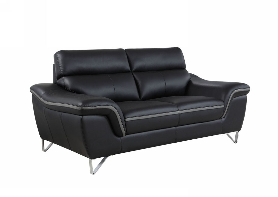 Contemporary Premium Leather Match Sofa - Black with gray accent