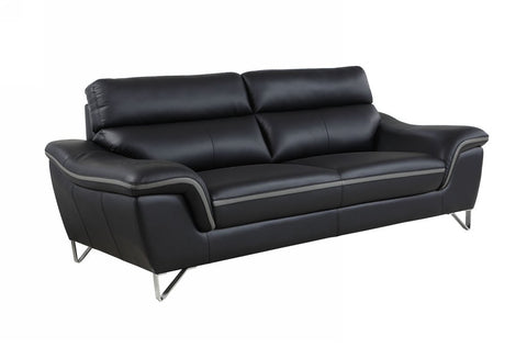Contemporary Premium Leather Match Sofa - Black with gray accent