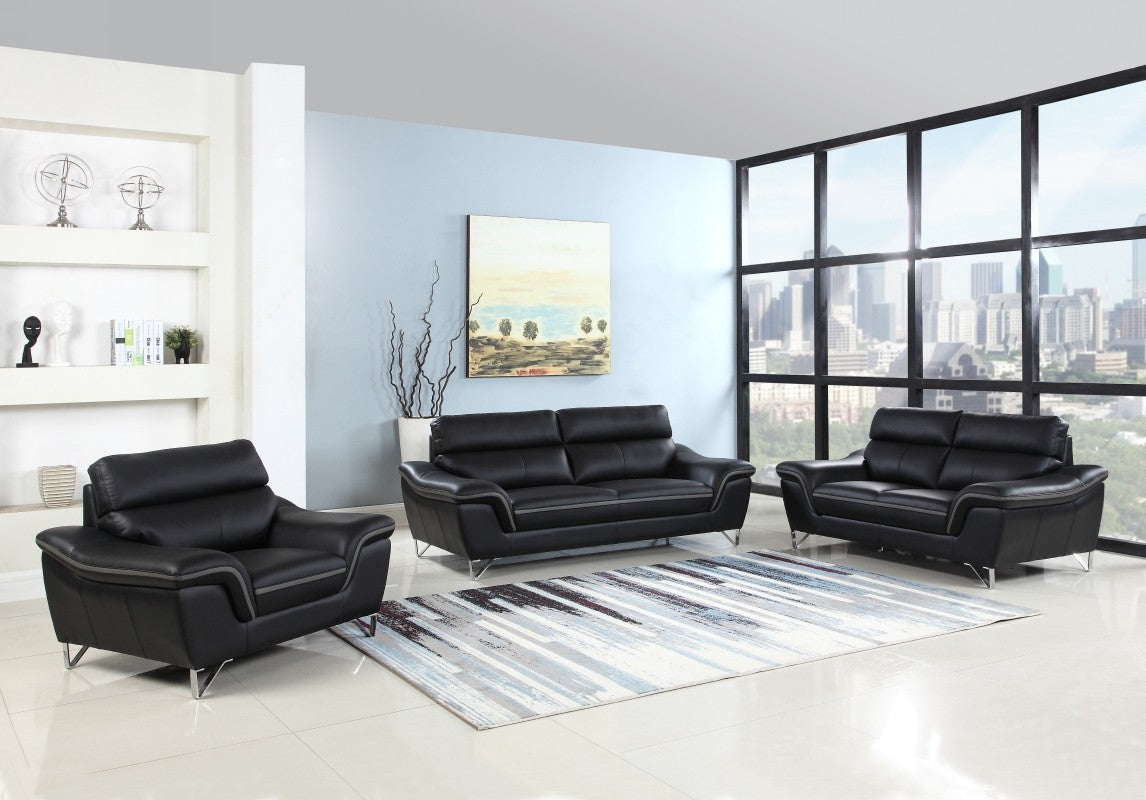 Contemporary Premium Leather Match Sofa - Black with gray accent